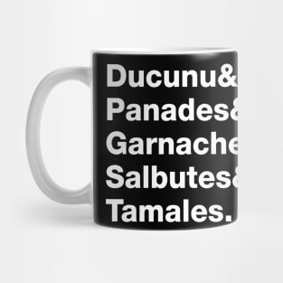 Belizean Specialty Food List in White Text Mug